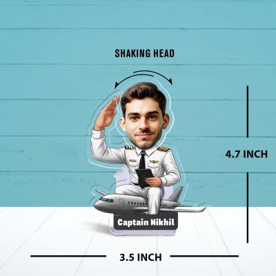 Personalized Pilot Caricature with Shaking Head Feature, Gift for Travelers, Pilots & Airplane Lovers Funny Gift for Brother & Friends Battery Powered Moving Head